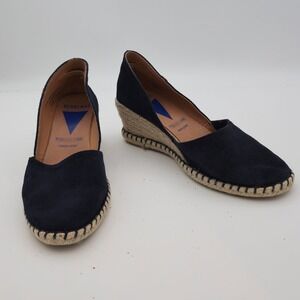 Verbenas Women's 40/9 Espadrille Wedge Navy Suede Leather Slip On Casual Spain